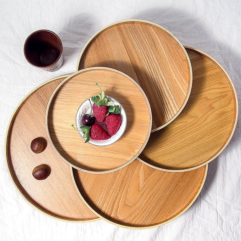 Japanese Style Round Tray Food Serving Plate Wood Snack Deseert Plate Teaboard Natural Tea Food Server Dishes Drink Platter WF - Provence Home Living Store