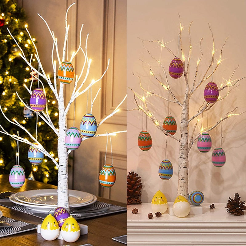 60cm Easter Lighted Tree Decor Led Birch Tree Light Easter Eggs Hanging Ornaments Tree Easter Party Kids Gifts Easter Decoration - Provence Home Living Store