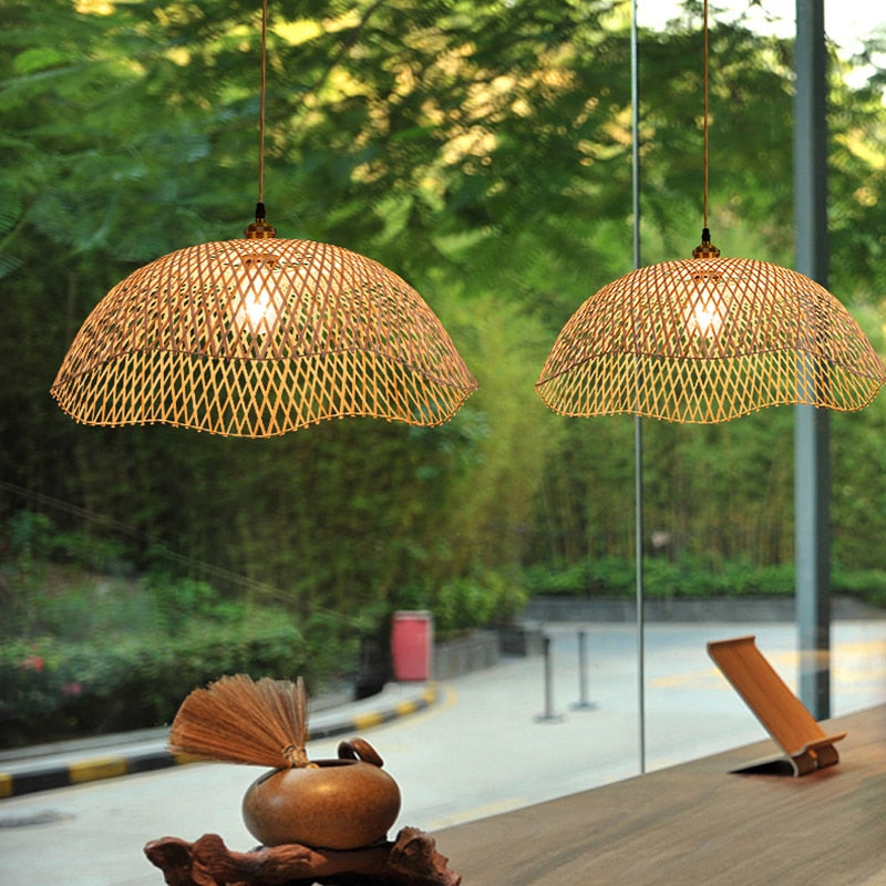 Modern Hand Woven Bamboo Pendant Lights Art Rattan Wicker Chandelier Dining Rroom Bedroom Lighting Fixtures Hanging Light - Provence Home Living Store