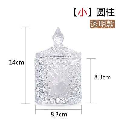 Crystal Glass Jar European-style Diamond Pattern Candy Storage Box Cotton Swab Box Sealed Jar Living Room Home Furnishings - Provence Home Living Store