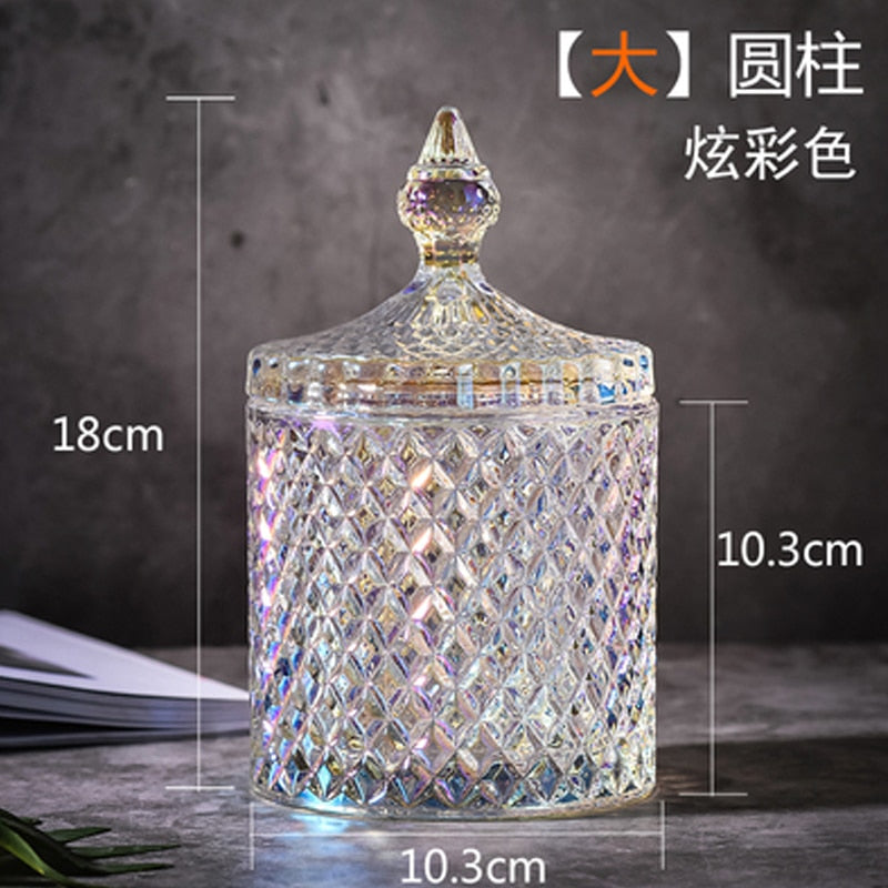 Crystal Glass Jar European-style Diamond Pattern Candy Storage Box Cotton Swab Box Sealed Jar Living Room Home Furnishings - Provence Home Living Store