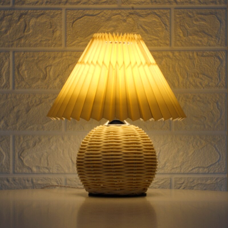 Pleated Rattan LED Table Lamp Living Room Table Standing Lamp Study Desk Bedside Lamp Home Office Decoration Night Light - Provence Home Living Store