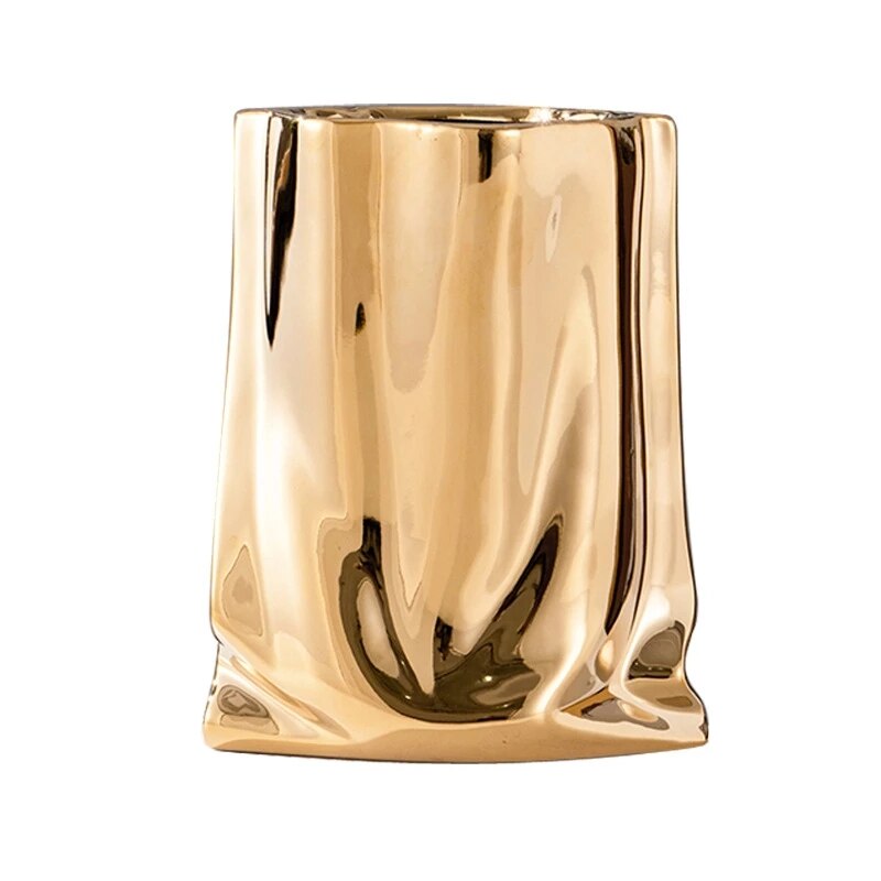 Nordic golden ceramic vase electroplating gold cloth bag ceramic vase living room TV cabinet furniture decoration ornaments vase - Provence Home Living Store