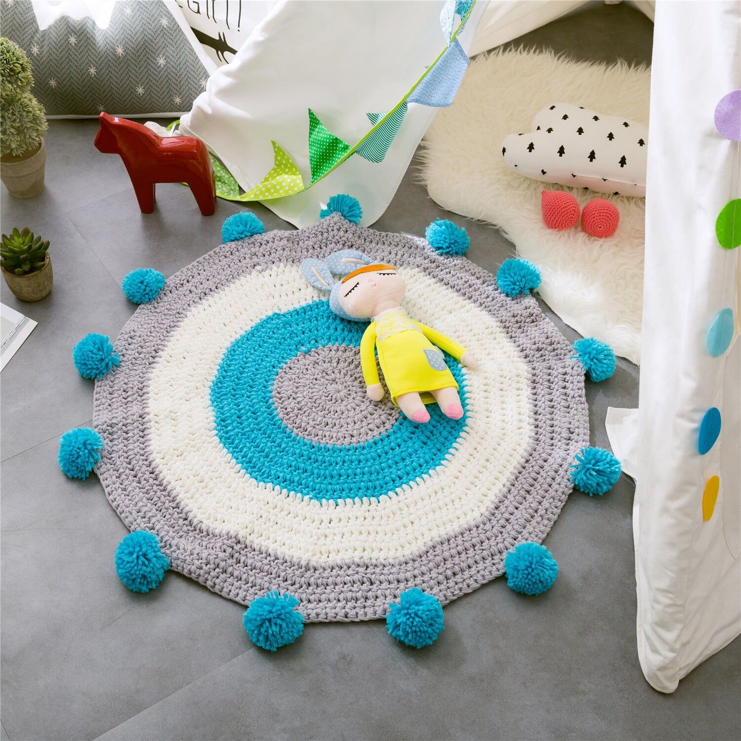 Round Room Rug Nordic Carpet Around 90x90cm Solid Yarn for Knitting Rug Bedroom Children&#39;s Room Spherical Decoration Alfombra - Provence Home Living Store