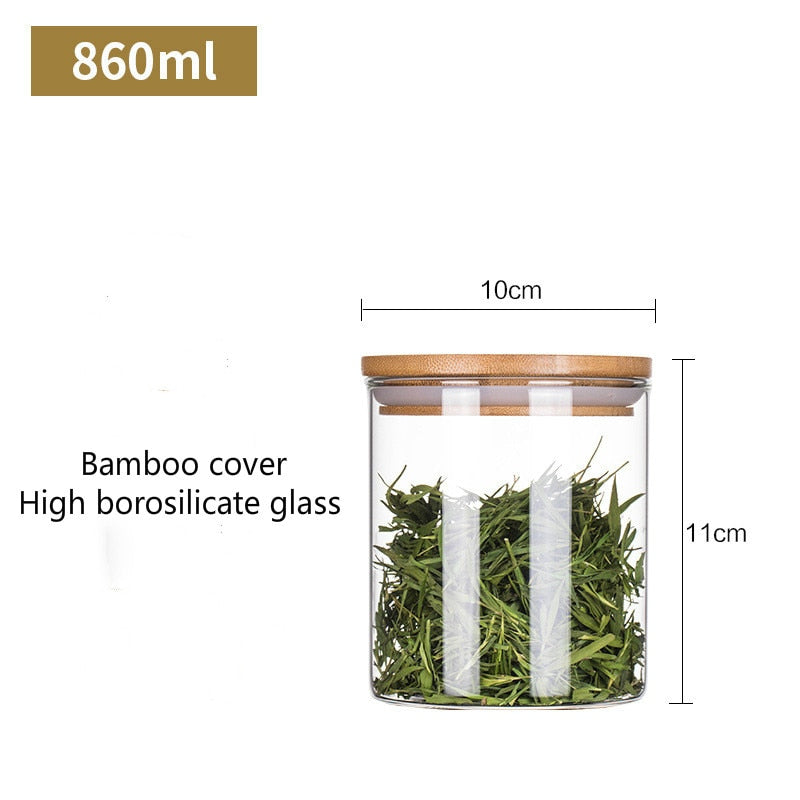 800ml-2000ml Glass Food Sealed Jar Box Bamboo Lid To Contain Bottle Seasoning Noodles Powder Can Tea Can Food Storage Container - Provence Home Living Store