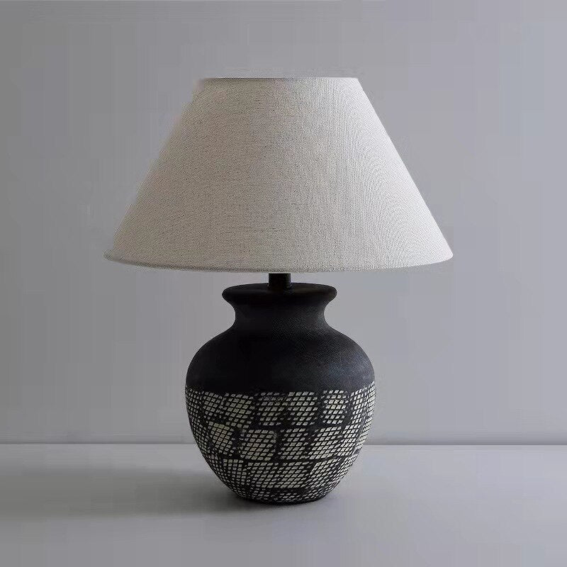 Ceramic Table Lamp Wabi-sabi Style Retro Black And White Decorative LED Lighting Creative Minimalist Bedroom Study Desk Lamp - Provence Home Living Store