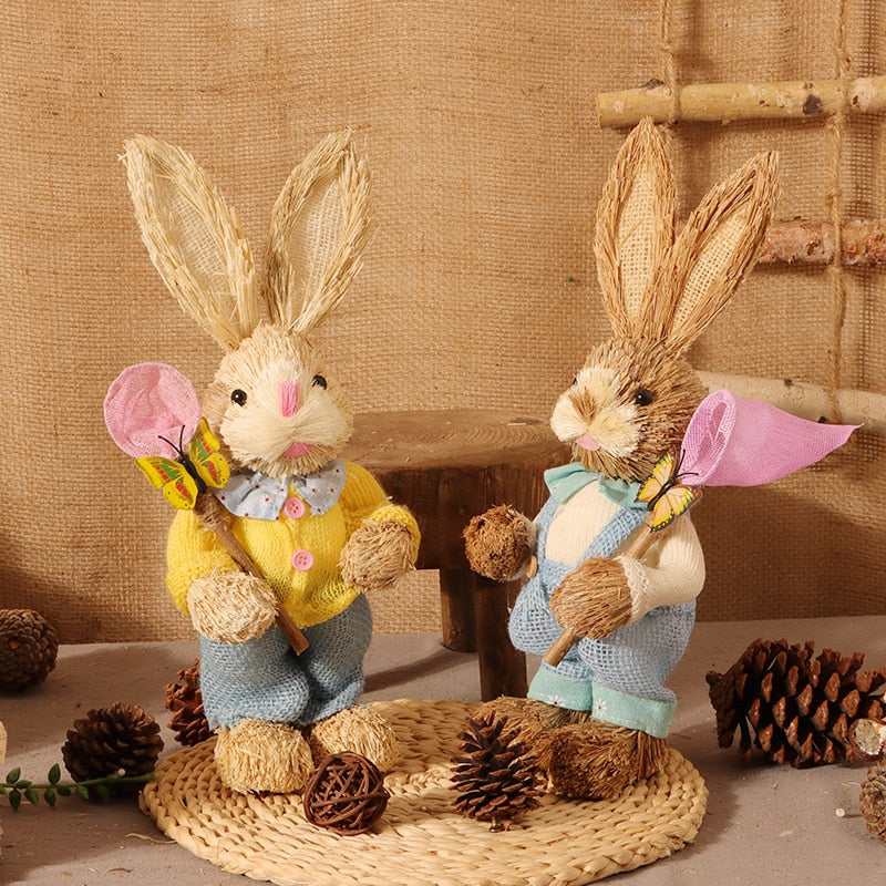 2023 Year Easter Straw Easter Rabbit Decoration with Clothes Happy Easter Home Garden Wedding Ornament Photo Props Crafts Bunny - Provence Home Living Store