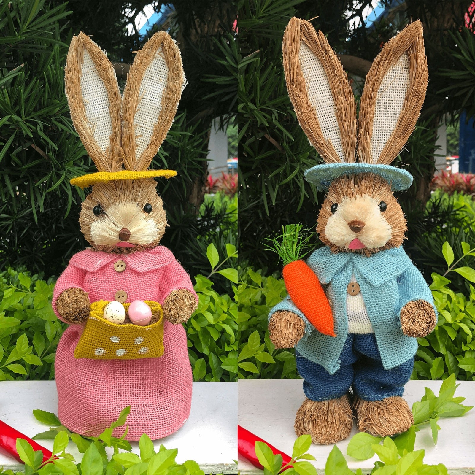 2023 Year Easter Straw Easter Rabbit Decoration with Clothes Happy Easter Home Garden Wedding Ornament Photo Props Crafts Bunny - Provence Home Living Store