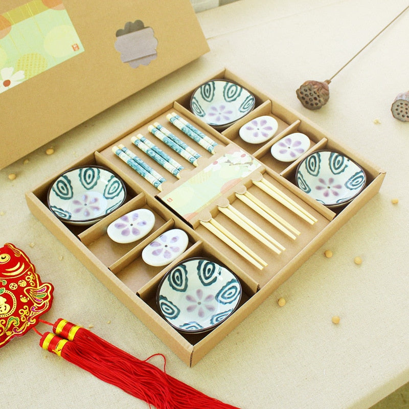 Japanese shredded sushi  dish tableware gift box set shredded flower hand-painted chopsticks seasoning dish chopsticks rack - Provence Home Living Store