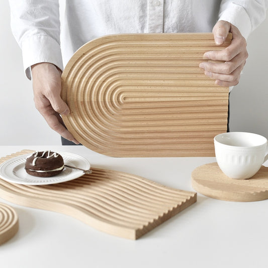 Nordic Beech Wood Bread Board Water Ripples Wooden Chopping Block Plates Kitchen Cutting Board Dessert Tray Coasters Photo Props - Provence Home Living Store