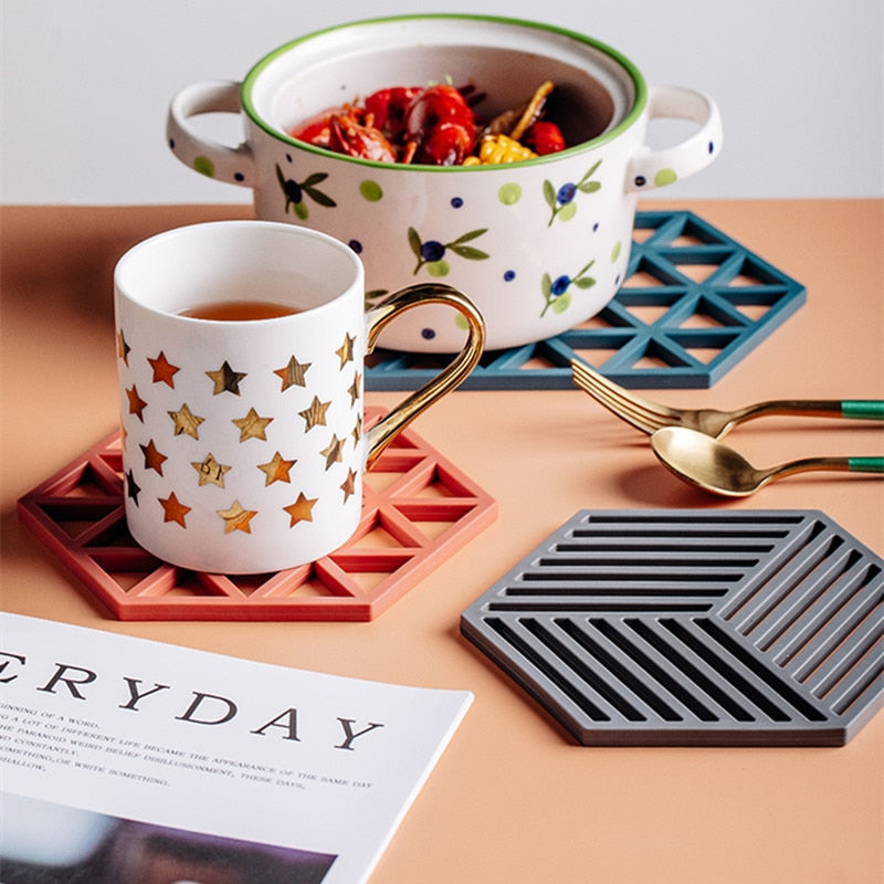 Hot Pad Stand Mug Cup Mat   Heat-Insulated Bowl Placemat  Desktop Eco-Friendly  1PCS Chic Silicone Coaster Hexagon - Provence Home Living Store