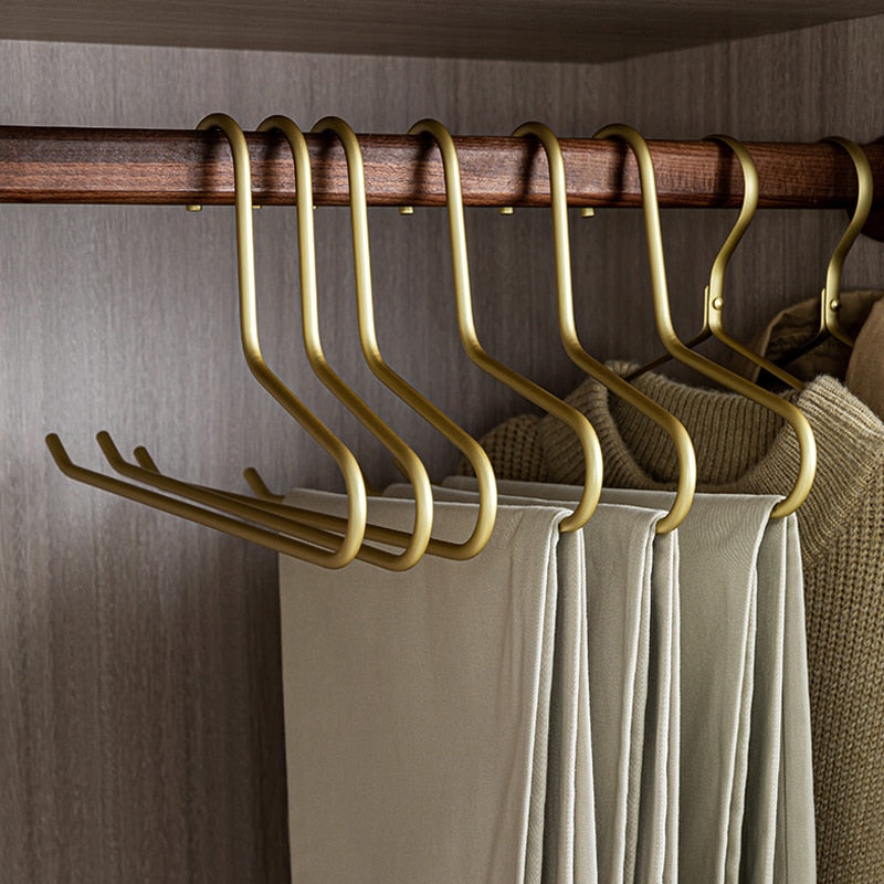 5pcs Non-Slip Pants Rack Trouser Drying Hangers Gold/Sliver Solid Metal Open Ended Pant Storage Space Saver Wardrobe Organzier - Provence Home Living Store