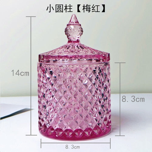 Crystal Glass Jar European-style Diamond Pattern Candy Storage Box Cotton Swab Box Sealed Jar Living Room Home Furnishings - Provence Home Living Store