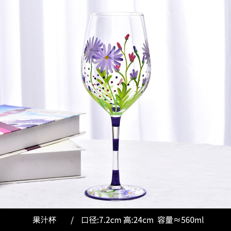 Creative Hand Painted Red Wine Glass Flower Pattern Wine Cup Cocktail Champagne Flutes Crystal Goblet Home Bar Wedding Drinkware - Provence Home Living Store