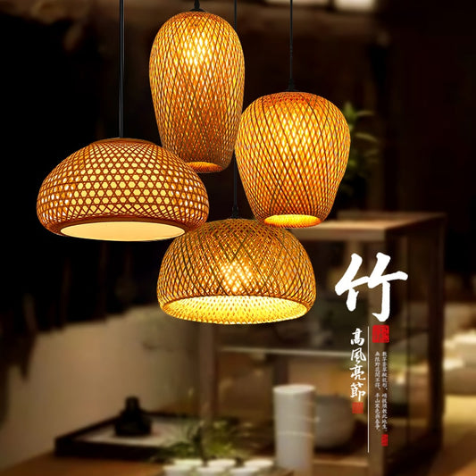 Bamboo Pendant Light Lamparas, E27 Bamboo Lamp Bamboo Hanging Lampshade Pendant Light,Art Deco Chinese Lantern Rattan Chandelier - Provence Home Living Store