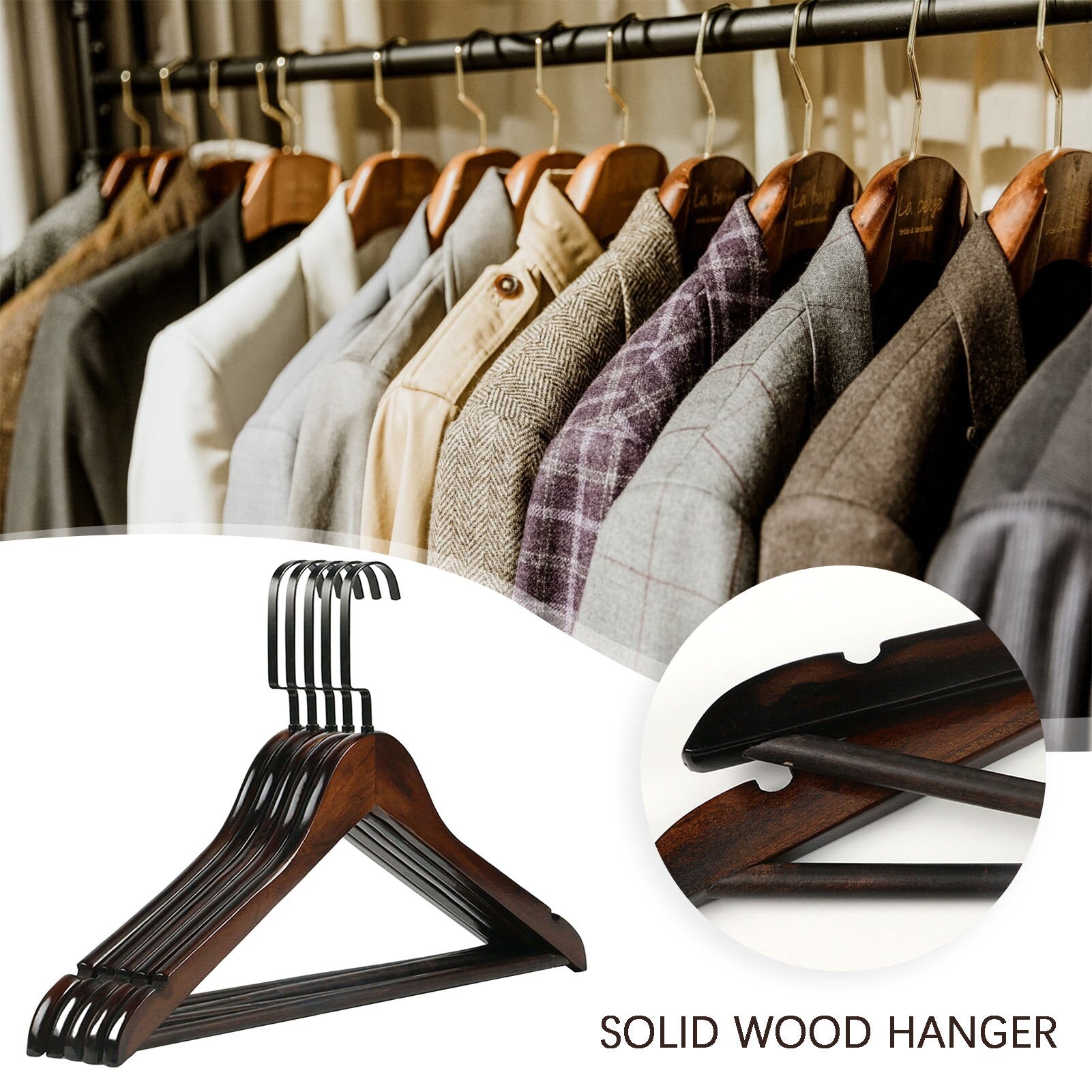 5pcs Retro Wooden Hangers No Fade Maple Wood Clothes Hangers for Wardrobe Organizer Clothing Suit Management Storage Rack - Provence Home Living Store