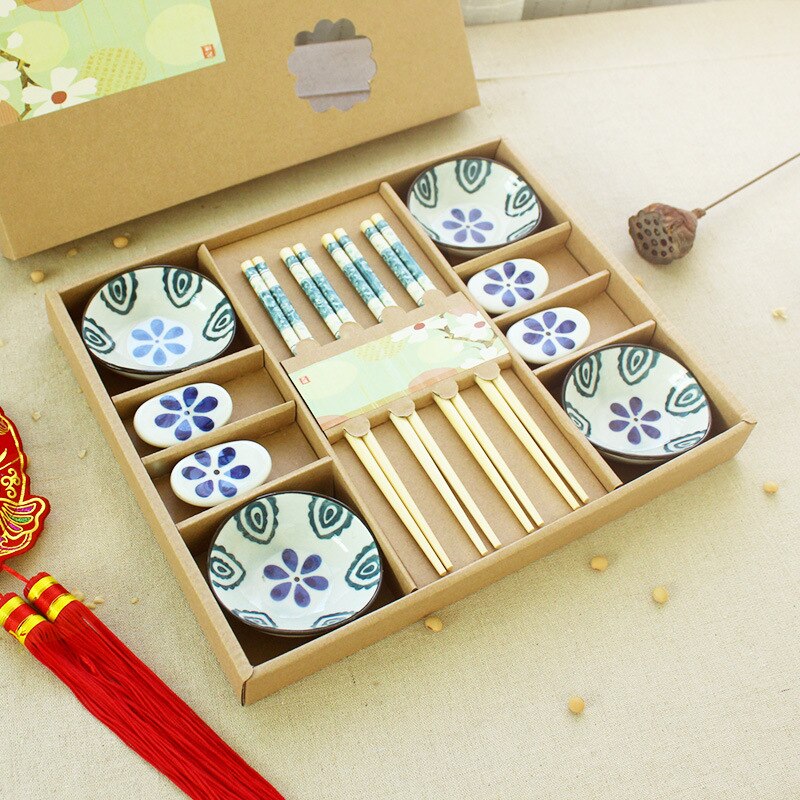 Japanese shredded sushi  dish tableware gift box set shredded flower hand-painted chopsticks seasoning dish chopsticks rack - Provence Home Living Store