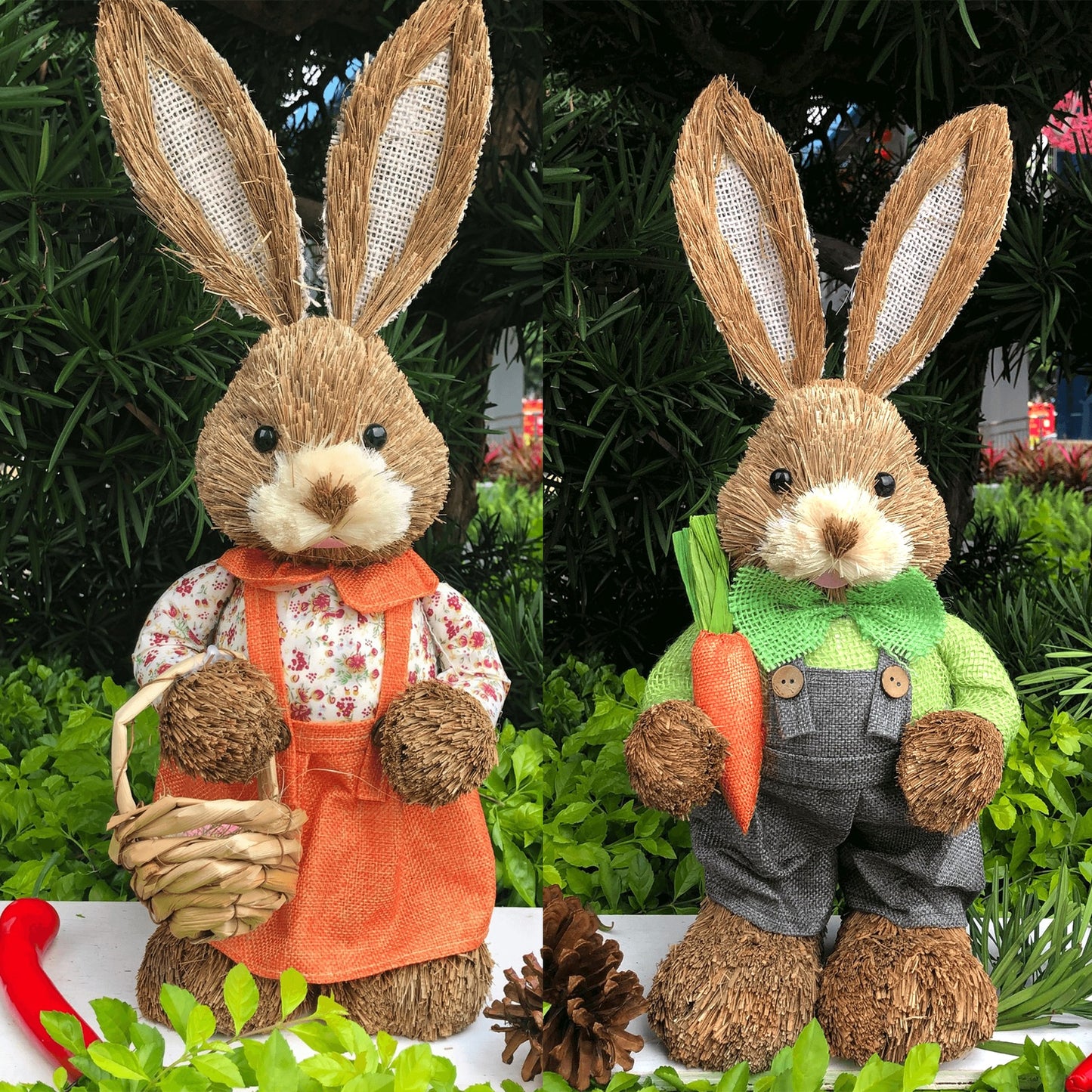 2023 Year Easter Straw Easter Rabbit Decoration with Clothes Happy Easter Home Garden Wedding Ornament Photo Props Crafts Bunny - Provence Home Living Store