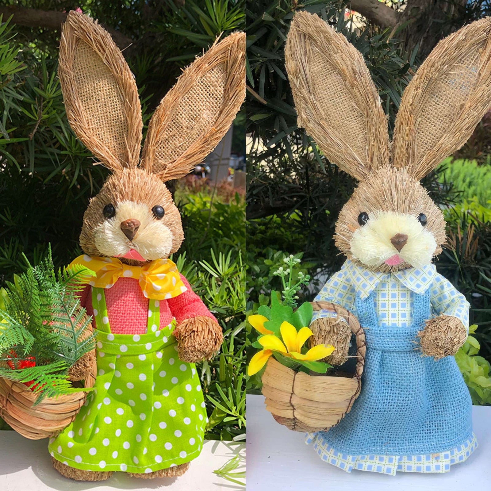 2023 Year Easter Straw Easter Rabbit Decoration with Clothes Happy Easter Home Garden Wedding Ornament Photo Props Crafts Bunny - Provence Home Living Store