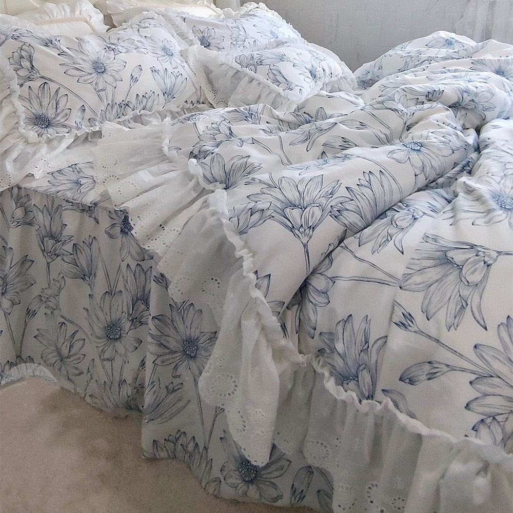 New design Luxury bed set king size Big lace ruffle bedding set Floral bed cotton linen bed set Western Europe bedding sets gift - Provence Home Living Store