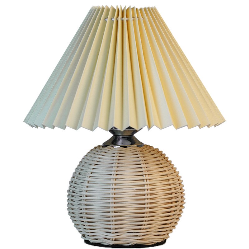 Pleated Rattan LED Table Lamp Living Room Table Standing Lamp Study Desk Bedside Lamp Home Office Decoration Night Light - Provence Home Living Store