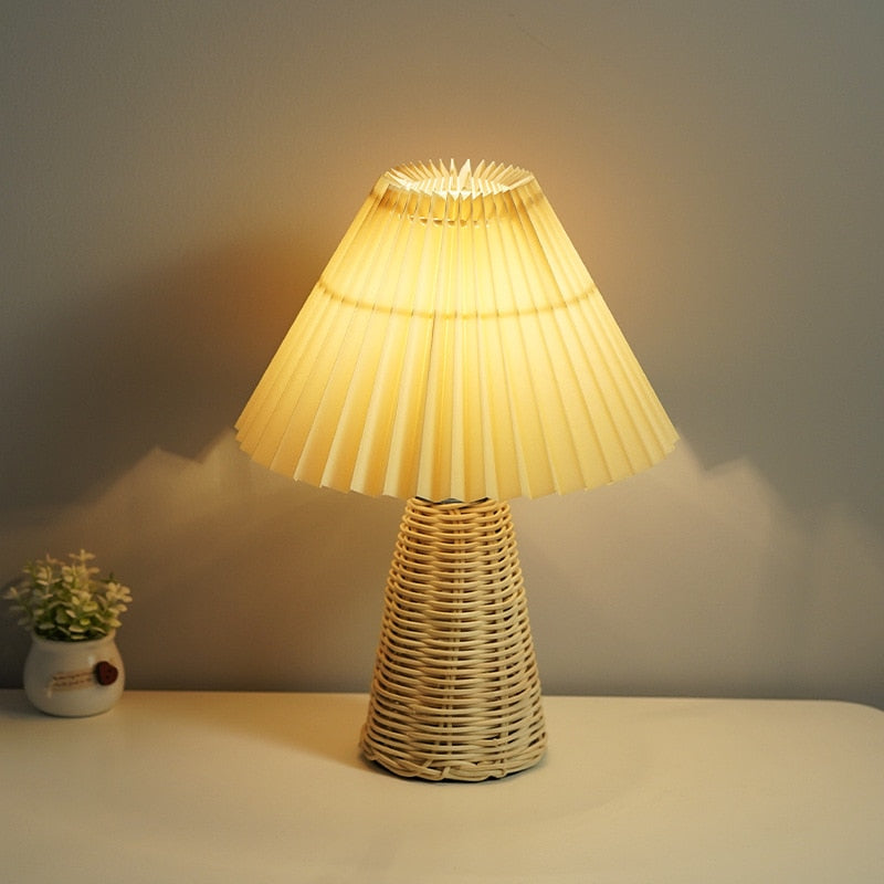 Pleated Rattan LED Table Lamp Living Room Table Standing Lamp Study Desk Bedside Lamp Home Office Decoration Night Light - Provence Home Living Store