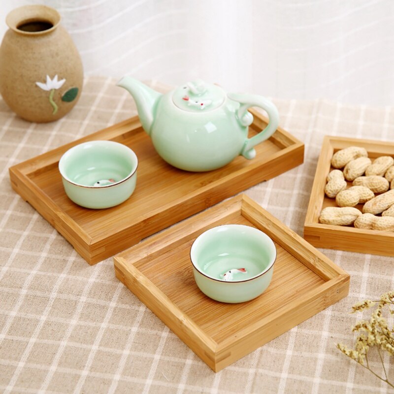 Wood Tea Tray Rectangular Bamboo Kung Fu Tea Tray Solid Wood Household Water Cup Tray Japanese Wooden Bread Wooden Dinner Plate - Provence Home Living Store