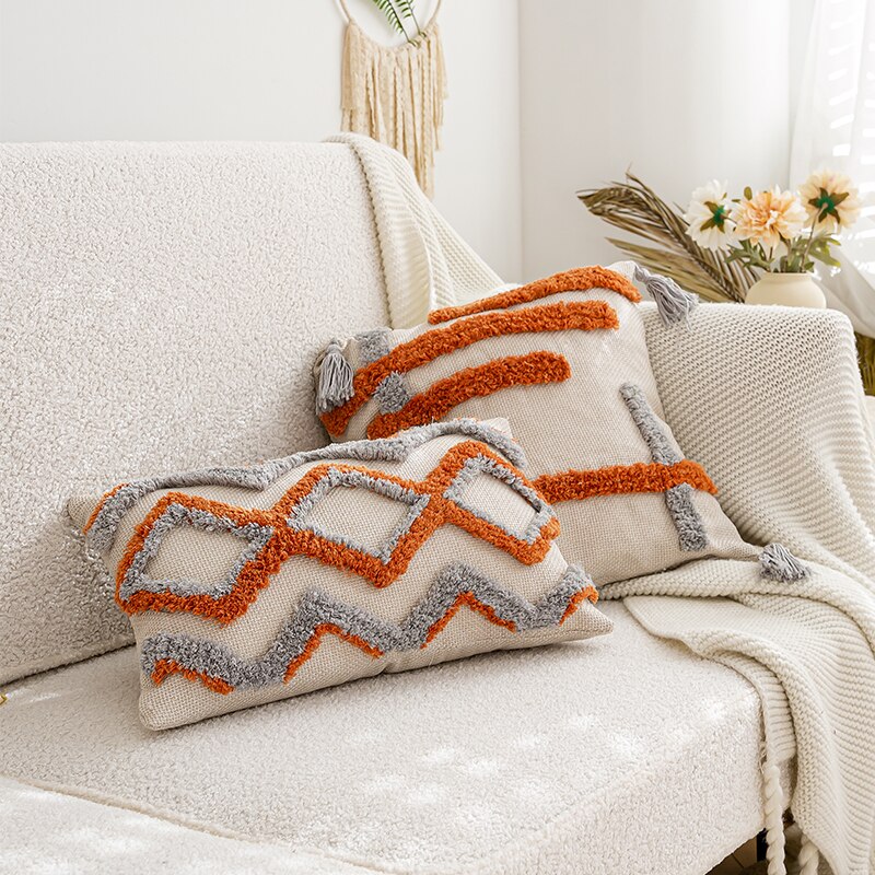 Home Cushion Cover Handmade Tufted Orange Grey Geometric Pillow Cover 45x45cm 30x50cm Home Living Room Bedroom Sofa Couch - Provence Home Living Store