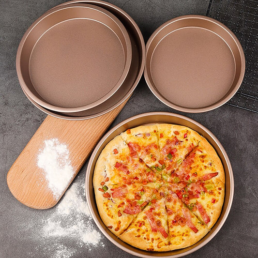 6/7/8Inch Gold Carbon Steel Pizza Trays Nonstick Round Baking Pan Dish Plate Bakewave Mould for Air Fryer Oven Kitchen Tools - Provence Home Living Store