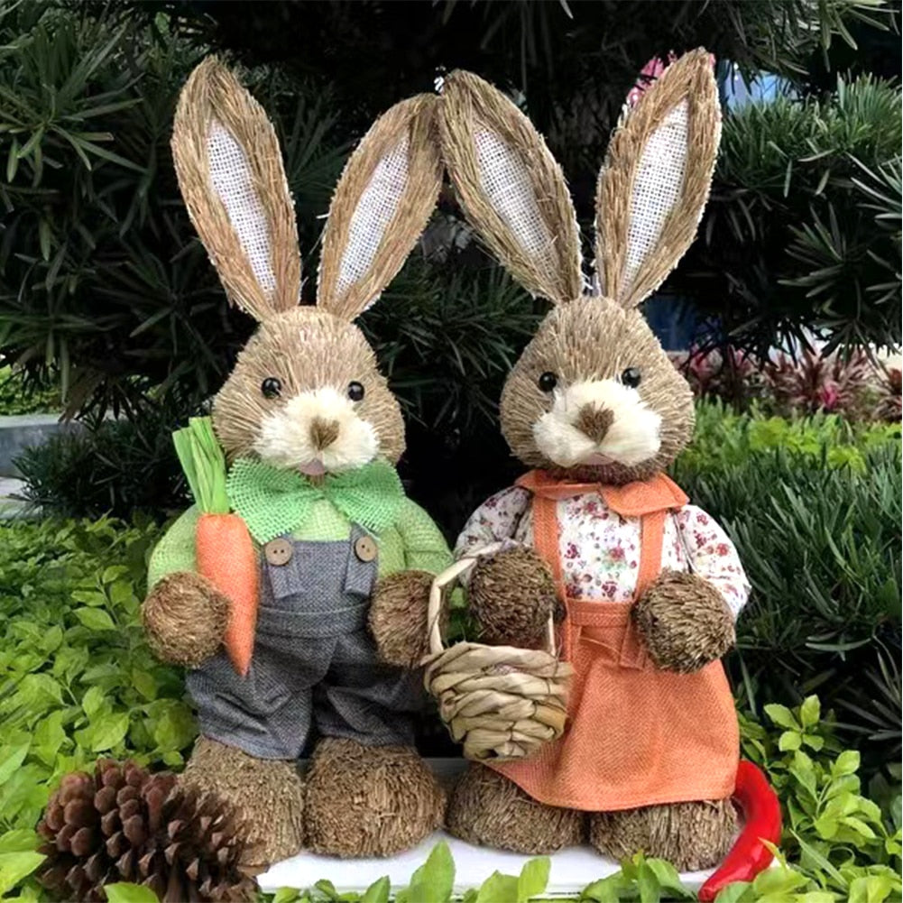 2023 Year Easter Straw Easter Rabbit Decoration with Clothes Happy Easter Home Garden Wedding Ornament Photo Props Crafts Bunny - Provence Home Living Store