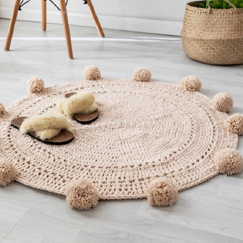 Round Room Rug Nordic Carpet Around 90x90cm Solid Yarn for Knitting Rug Bedroom Children&#39;s Room Spherical Decoration Alfombra - Provence Home Living Store