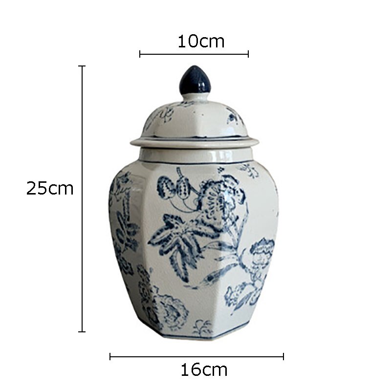 Retro Floral Texture Ceramic General Jars Ginger Jar Blue and White Porcelain Storage Jar Desk Decoration Flower Arrangement - Provence Home Living Store