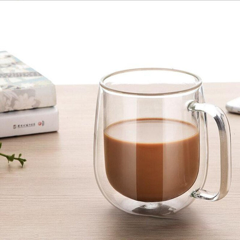 Double Wall Glass Coffee Cup Kungfu Tea Drink Cup Handmade Heat Resistant Healthy Drink Mug Insulated Clear Glass - Provence Home Living Store