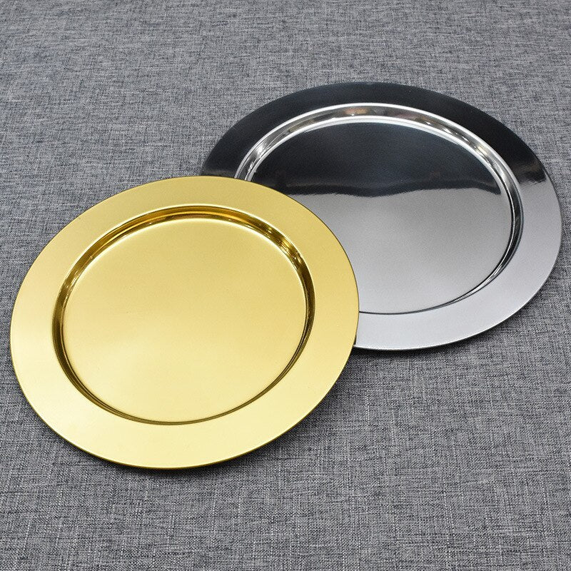 1Pcs Plate 304 Stainless Steel Pasta Steak Western Plate Home Breakfast Dessert Cake Fruit Flat - Provence Home Living Store