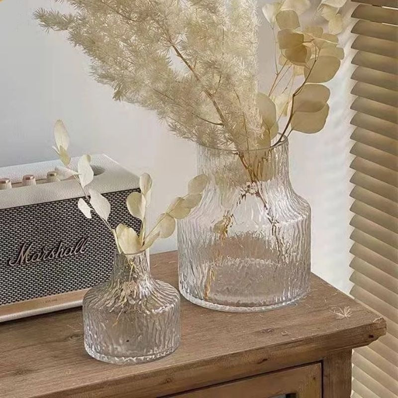 Glass Vase Glacier Texture Flower Vase Transparent Hydroponic Vase Living Room Decoration Terrarium Creative Home Decor - Provence Home Living Store