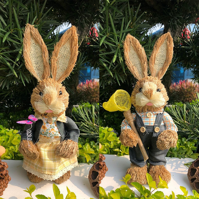 2023 Year Easter Straw Easter Rabbit Decoration with Clothes Happy Easter Home Garden Wedding Ornament Photo Props Crafts Bunny - Provence Home Living Store