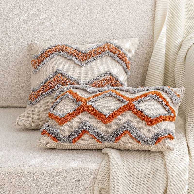 Home Cushion Cover Handmade Tufted Orange Grey Geometric Pillow Cover 45x45cm 30x50cm Home Living Room Bedroom Sofa Couch - Provence Home Living Store