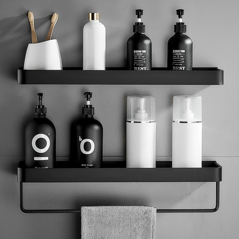 Bathroom Shelf Shower Storage Rack Black Corner Shelves Wall Mounted Aluminum Toilet Shampoo Holder Bathroom Accessories - Provence Home Living Store