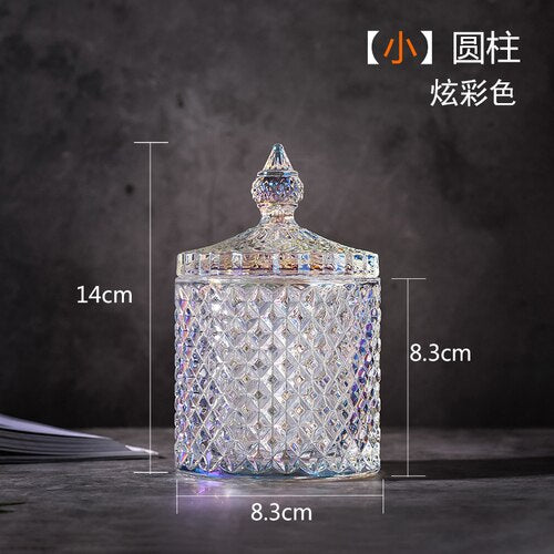 Crystal Glass Jar European-style Diamond Pattern Candy Storage Box Cotton Swab Box Sealed Jar Living Room Home Furnishings - Provence Home Living Store