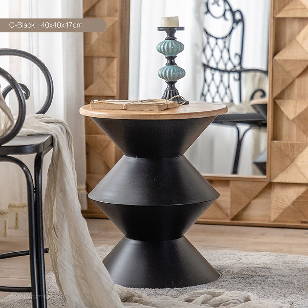 Nordic vintage coffee table side table iron art removable round creative sofa side table living room balcony coffee table - Provence Home Living Store