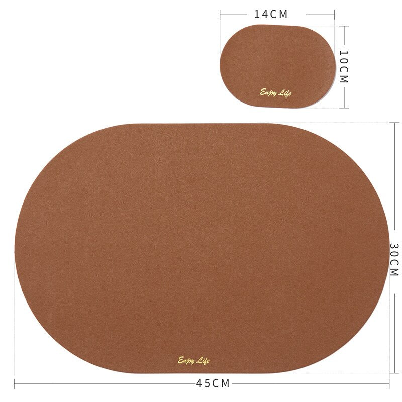 Leather Placemat Coaster Tableware Pad Oil Water Resistant Heat Insulation Non-Slip Tablemat Coaster Set for Kitchen Washable - Provence Home Living Store