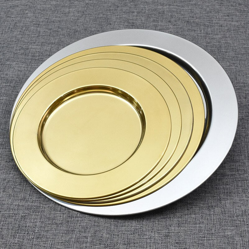 1Pcs Plate 304 Stainless Steel Pasta Steak Western Plate Home Breakfast Dessert Cake Fruit Flat - Provence Home Living Store