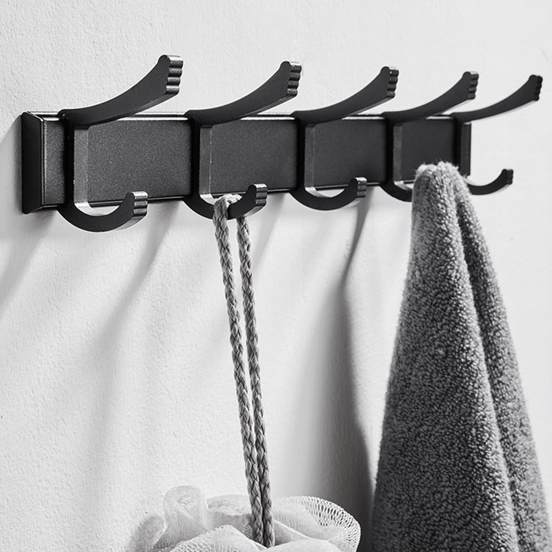 Movable Robe Hook Wall Towel Rack Bathroom Aluminum Coat Clothes Hanger Black Shower Holder Living Room Kitchen Accessories - Provence Home Living Store