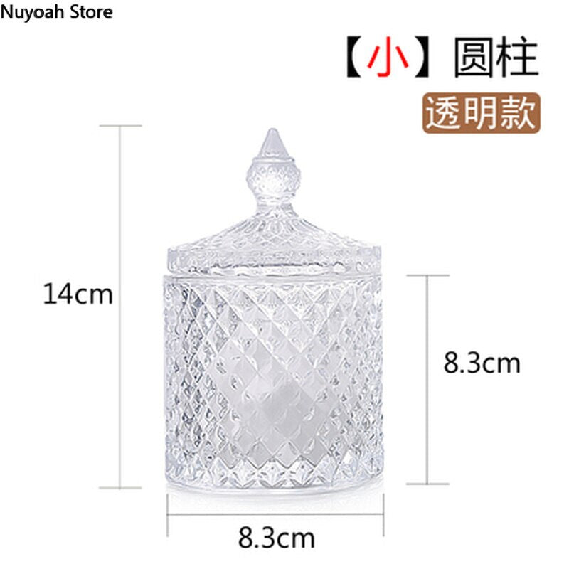 Crystal Glass Jar European-style Diamond Pattern Candy Storage Box Cotton Swab Box Sealed Jar Living Room Home Furnishings - Provence Home Living Store