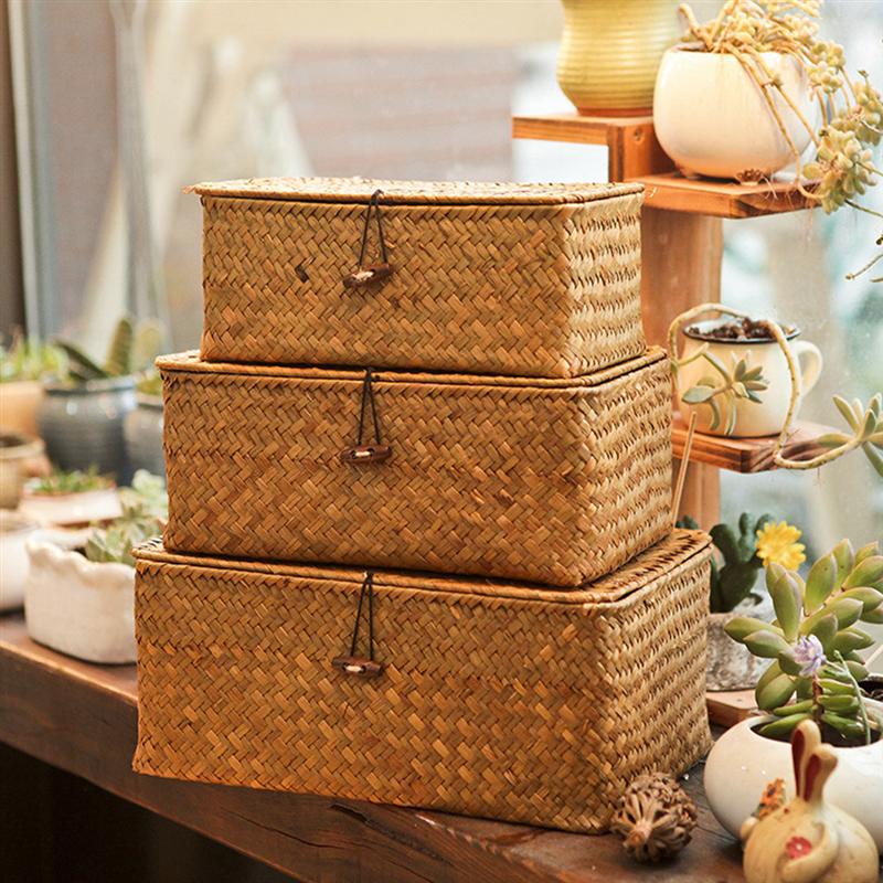 1PCS Manual Woven Storage Basket Lid Debris Consolidation Storage Box Storage Basket Sorting Box Jewelry Box WF1016 - Provence Home Living Store