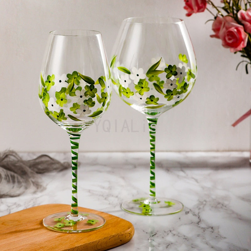 Painted medieval tulip goblet 400-800ML high-value crystal glass juice glass home red wine glass - Provence Home Living Store