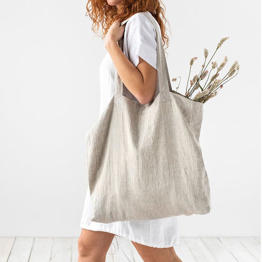 French Dew Retting Linen 100% Pure Hemp Supermarket Environmental Cloth Bag Carrier Foldable Portable Shopping Bag Women - Provence Home Living Store