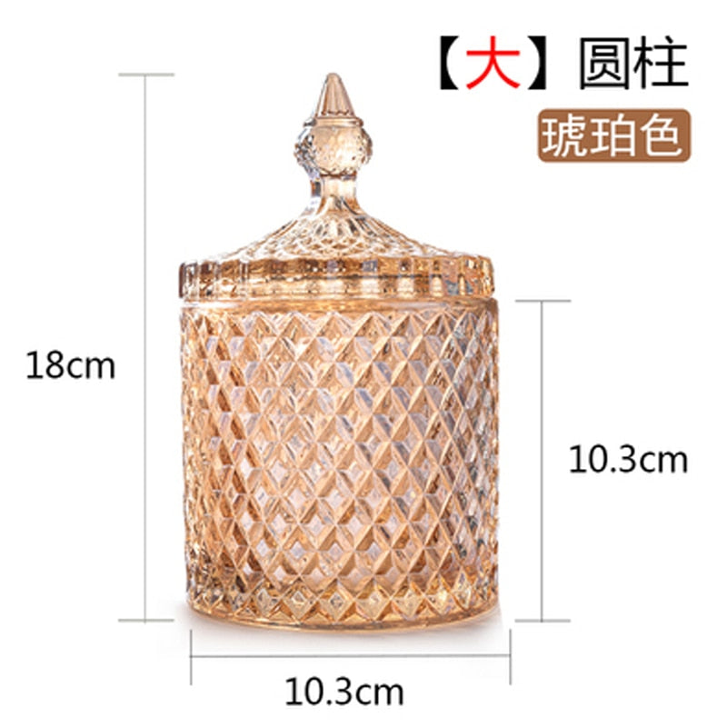 Crystal Glass Jar European-style Diamond Pattern Candy Storage Box Cotton Swab Box Sealed Jar Living Room Home Furnishings - Provence Home Living Store