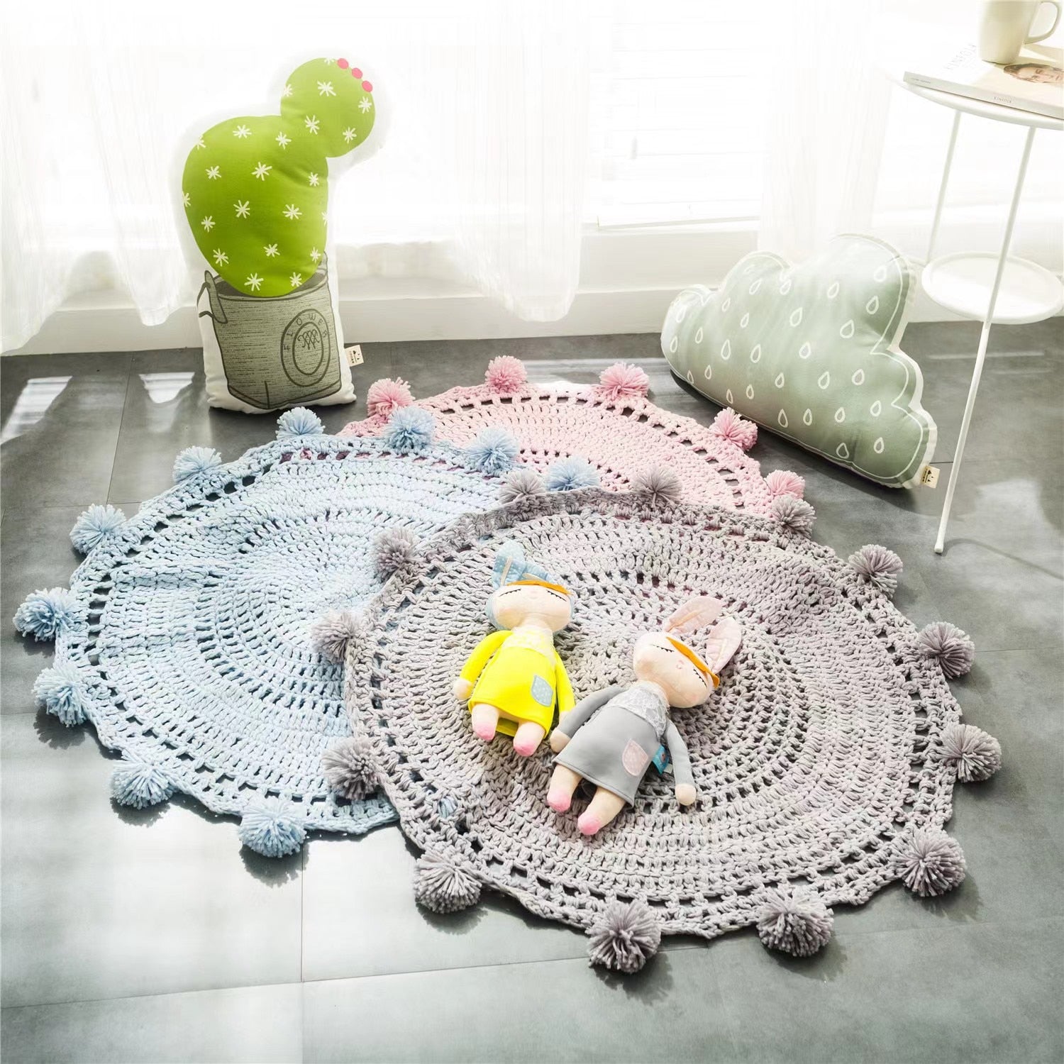 Round Room Rug Nordic Carpet Around 90x90cm Solid Yarn for Knitting Rug Bedroom Children&#39;s Room Spherical Decoration Alfombra - Provence Home Living Store