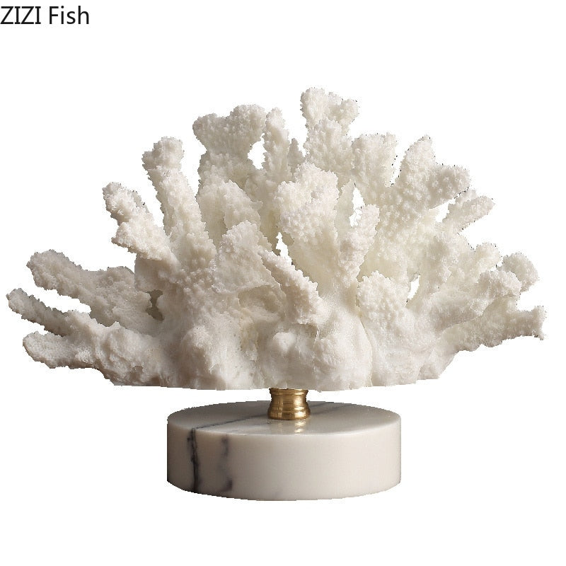 Modern White Simulation Coral Furnishing Marble Base Living Room Countertops Exquisite Resin Crafts Home Decoration Wedding Gift - Provence Home Living Store